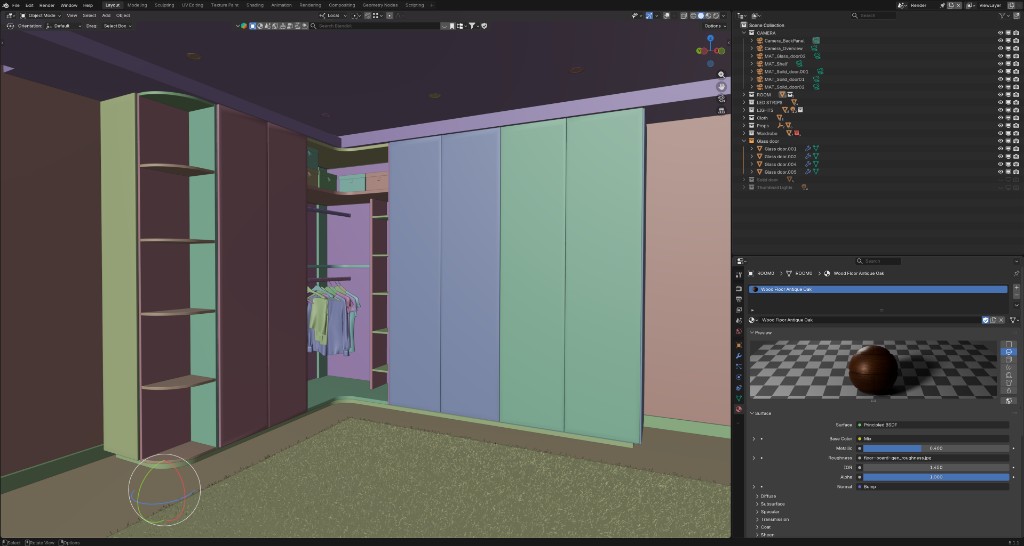 Wardrobe scene open in Blender with the VisibleIO add-on